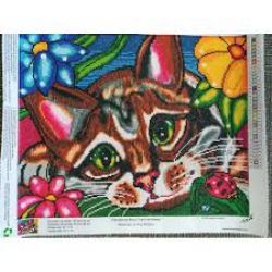 JACAROU - CHAT DANS LES FLEURS 50CM X 40CM - DIAMOND DOTZ